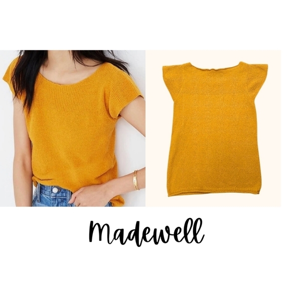 Madewell Marigold Mustard Cap Sleeve Sweater Tee XXS Relaxed Boxy Fit - Picture 7 of 7